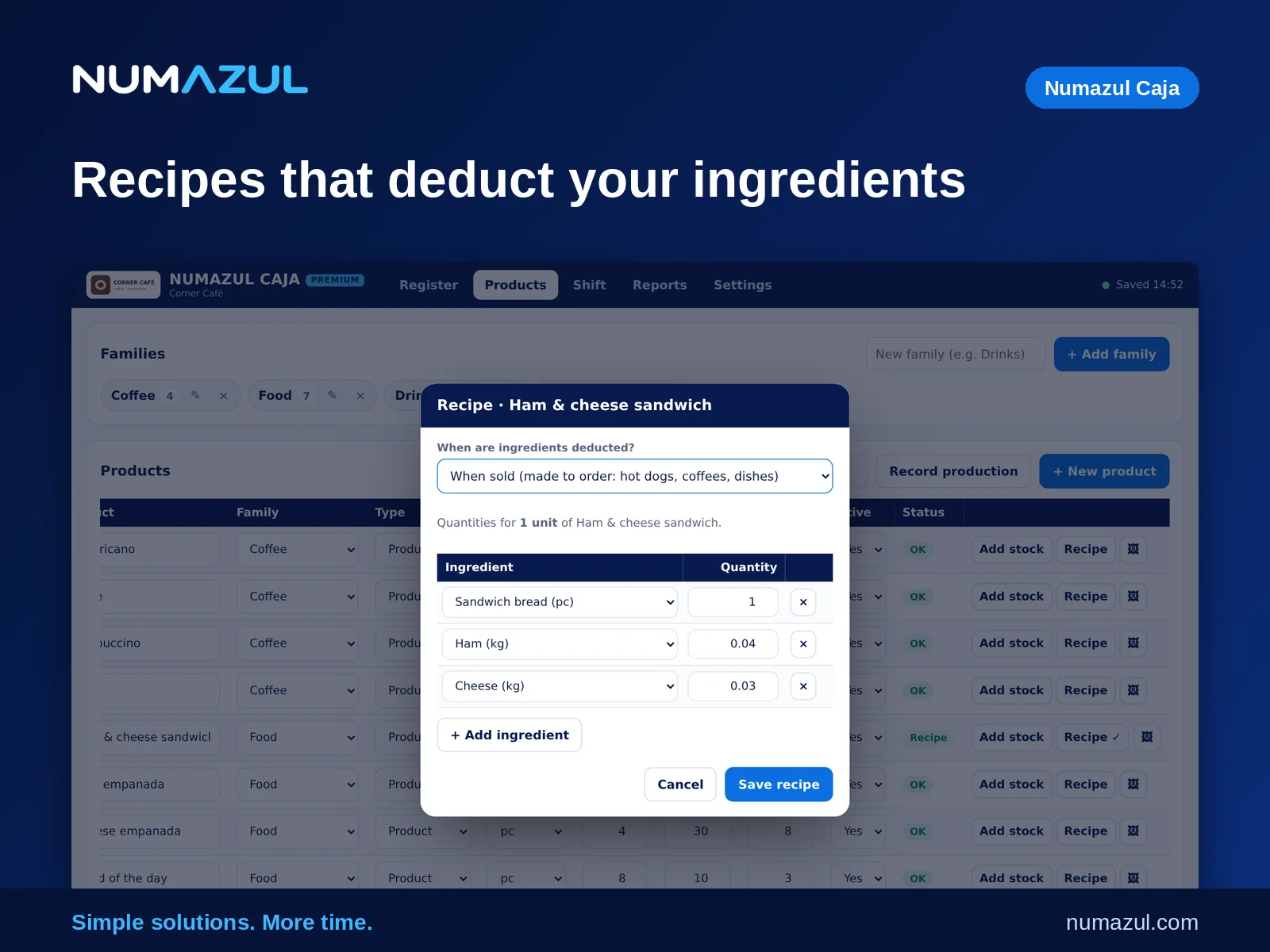 Recipes that deduct ingredients