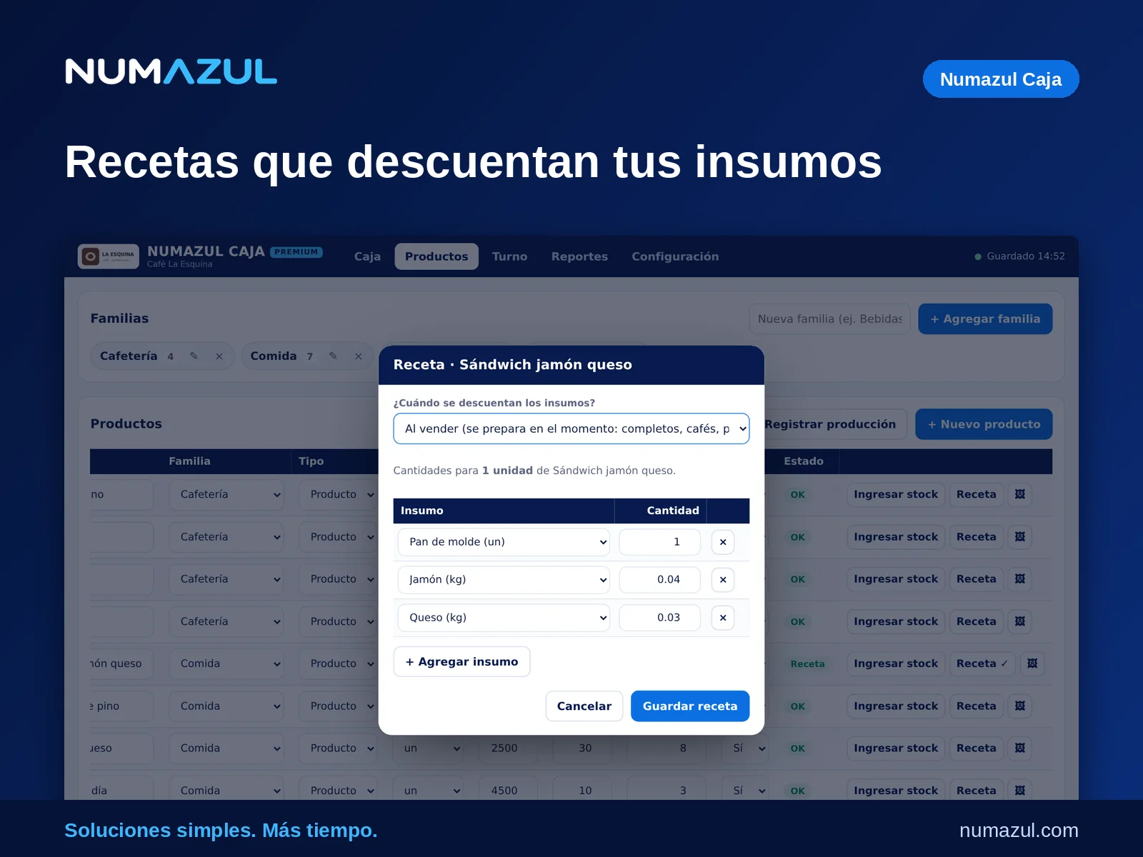Recetas que descuentan insumos