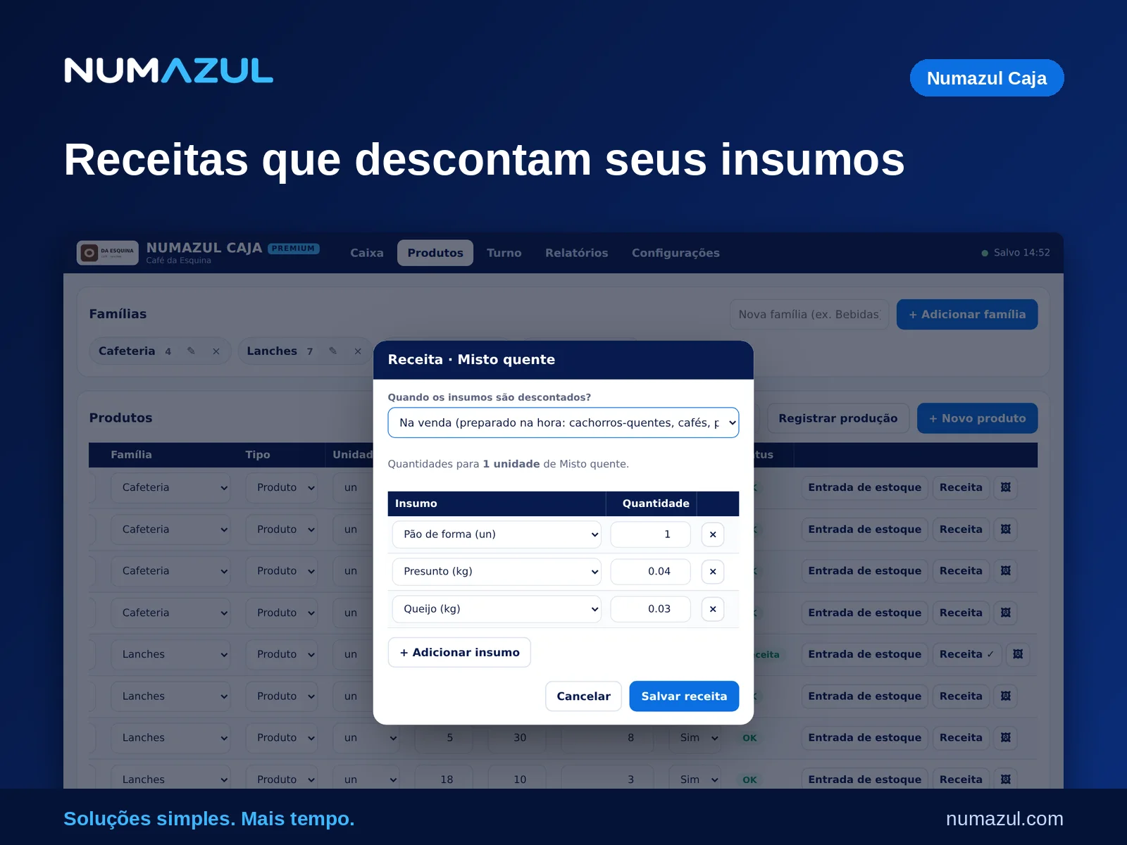 Receitas que descontam insumos