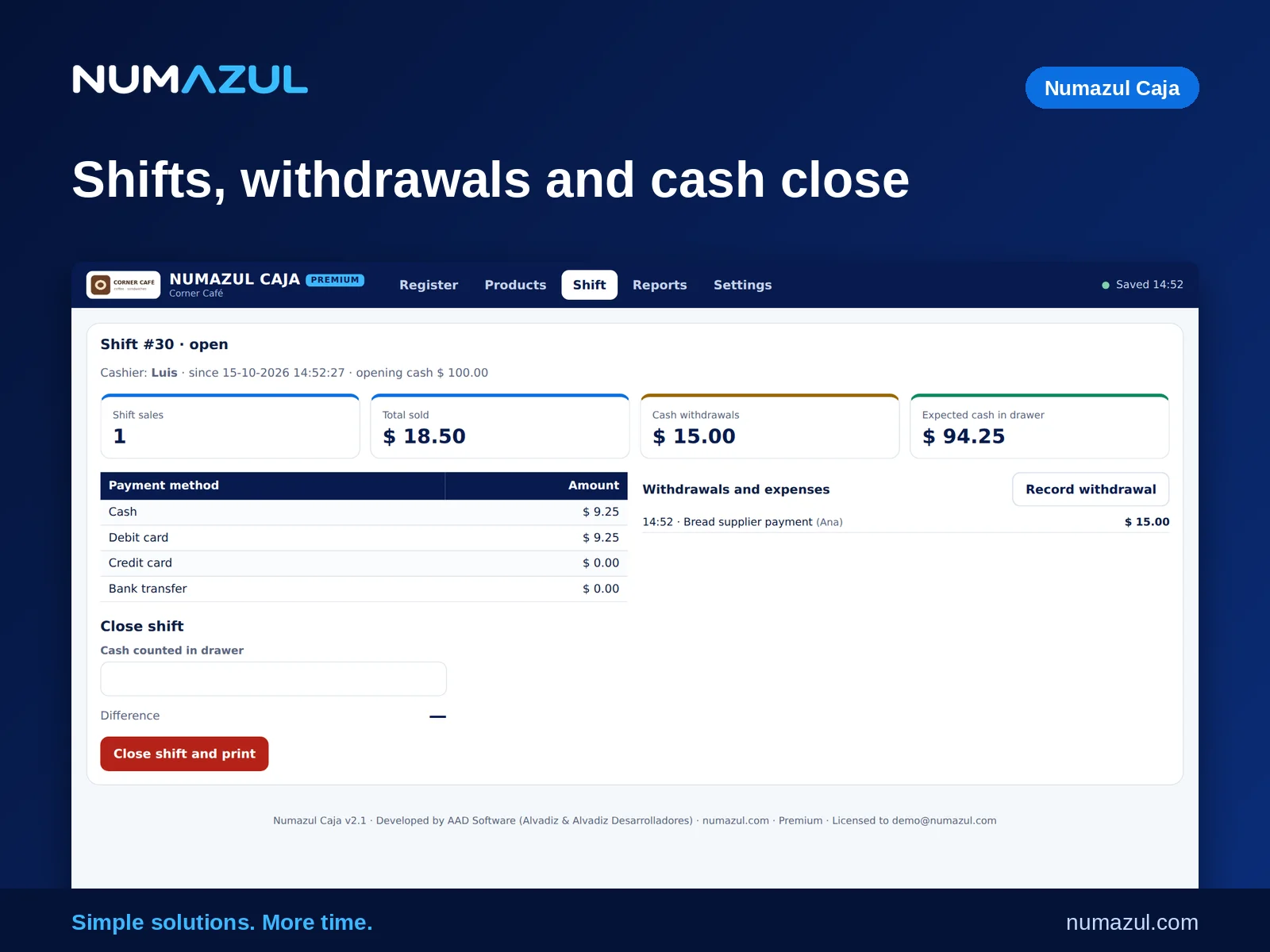 Shifts and cash close