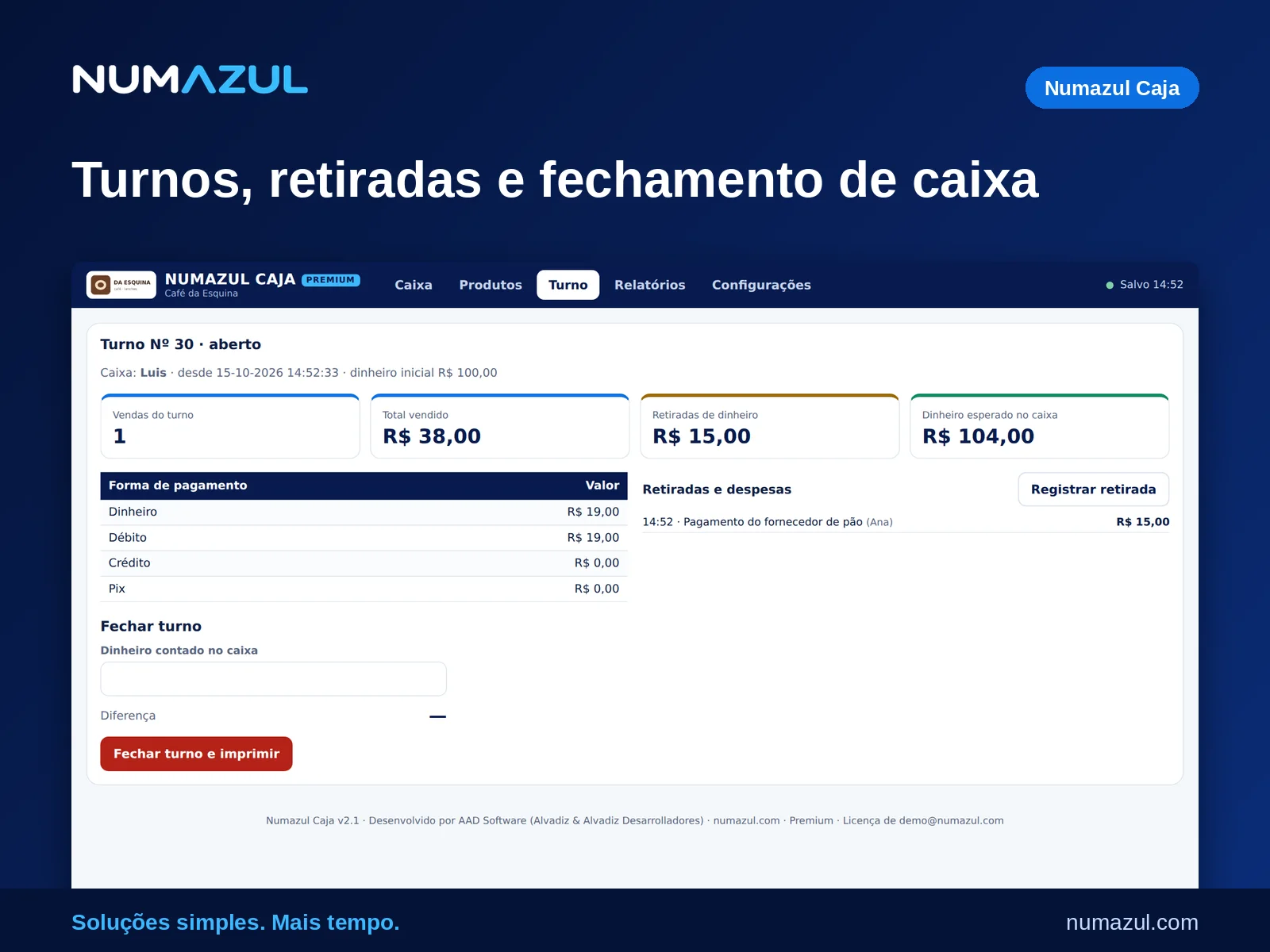 Turnos e fechamento de caixa