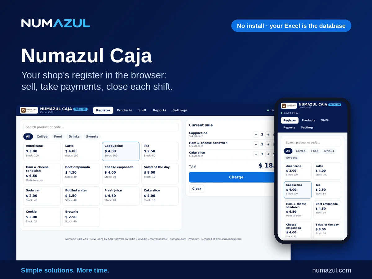 Numazul Caja on a computer and a phone