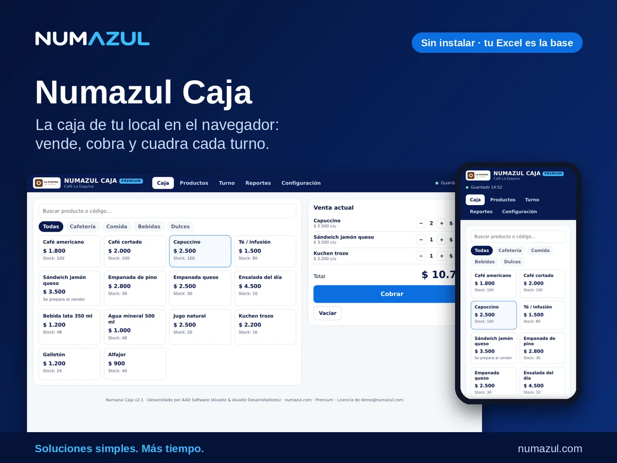 Numazul Caja en un computador y un celular